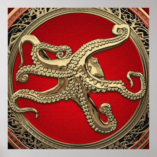 [901] Sacred Gold Octopus in Defensief Posture Poster (Voorkant)