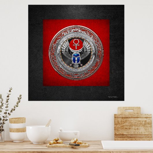 [901] Sacred Silver Egyptian Winged Scarab & Ankh Poster (Keuken)