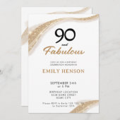 90 and Fabulous Gold 90th Birthday Invitation Kaart (Voorkant / Achterkant)
