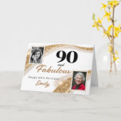 90 and Fabulous Gold Glitter Photo 90th Birthday Kaart (Gele Bloem)