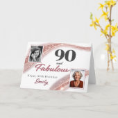 90 and Fabulous Rose Gold Photo 90th Birthday Kaart (Gele Bloem)