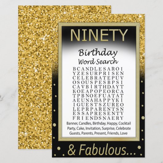 90 Birthday Word Search Game (Voorkant / Achterkant)