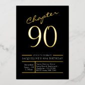 90 Black 90th Birthday Party Gold Folie Uitnodiging (Voorkant)