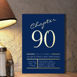 90 Blauw 90ste Verjaardagsfeest Goud Folie Uitnodiging
