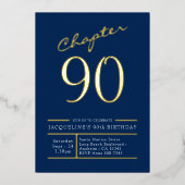 90 Blue 90th Birthday Party Gold Folie Uitnodiging (Voorkant)