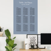90 Blue Simple Wedding Seating Chart Poster (Thuiskantoor)