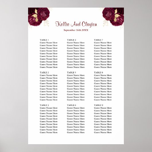 90 Bourgogne en goudfloral bruiloft Poster (Voorkant)