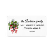 90 Bow, Holly & Red Berries Return Address Label (Voorkant)