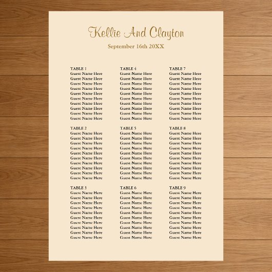 90 Champagne Wedding Seating Chart Poster