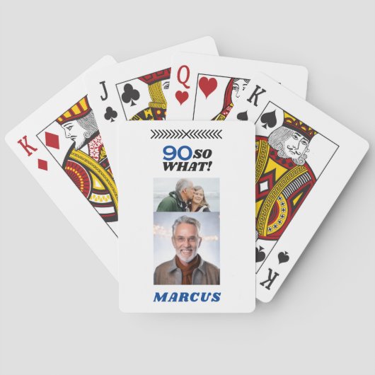 90 Dus wat een grappige mijlpaal 90e verjaardag fo Pokerkaarten (Achterkant)