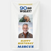 90 Dus wat een grappige mijlpaal 90e verjaardag fo Spandoek (Verticaal)