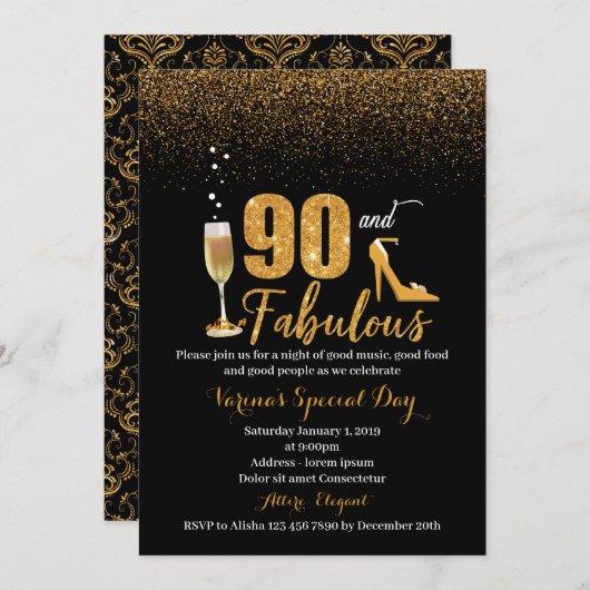 90 en de uitnodiging van Fabulous Birthday voor vr (Voorkant / Achterkant)