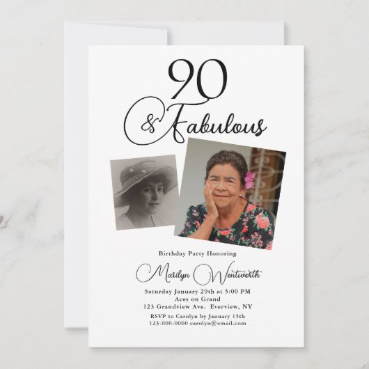 90 en Fabulous 90ste verjaardag Zwart script foto Kaart (Voorkant)