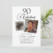 90 en Fabulous 90ste verjaardag Zwart script foto Kaart (Staand voorkant)