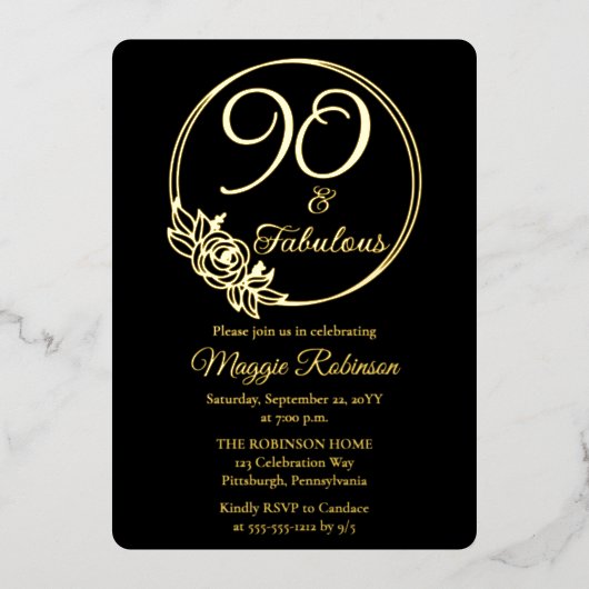 90 en Fabulous 90ste verjaardagsfeest gestempeld Folie Uitnodiging (Voorkant)