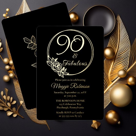 90 en Fabulous 90ste verjaardagsfeest gestempeld Folie Uitnodiging