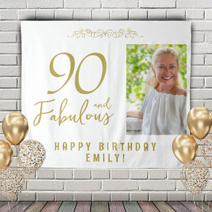 90 en Fabulous 90th Birthday Foto achtergrond Wandkleed