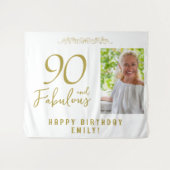 90 en Fabulous 90th Birthday Foto achtergrond Wandkleed (Voorkant (horizontaal))