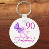 90 en Fabulous Birthday Gifts (plum) Sleutelhanger (Voorkant)