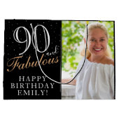 90 en Fabulous Elegant Black 90th Birthday Foto Groot Cadeauzakje (Achterkant)