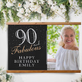 90 en Fabulous Elegant Black 90th Birthday Foto Hangend Wandkleed