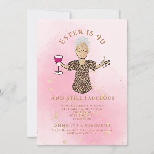 90 en Fabulous Etnische Goud Roze Plezier 90e Verj Kaart (Voorkant)