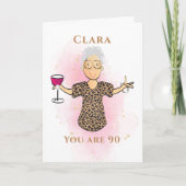 90 en Fabulous Funny Lady 90th Birthday Cartoon Kaart (Voorkant)