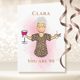 90 en Fabulous Funny Lady 90th Birthday Cartoon Kaart