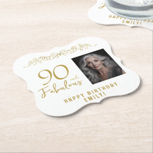 90 en Fabulous Gold Ornament 90th Verjaardag Foto Kartonnen Onderzetters