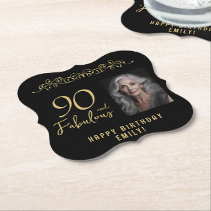 90 en Fabulous Gold Ornament 90th Verjaardag Foto Kartonnen Onderzetters