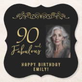 90 en Fabulous Gold Ornament 90th Verjaardag Foto Kartonnen Onderzetters (Voorkant)