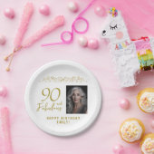 90 en Fabulous Gold Ornament 90th Verjaardag Foto Papieren Bordje (Feest)