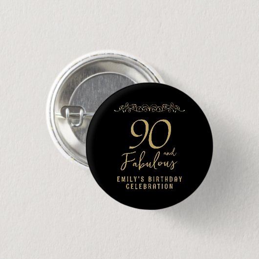 90 en Fabulous Gold Ornament 90th Verjaardag Foto Ronde Button 3,2 Cm (Voorkant /achterkant)