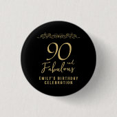 90 en Fabulous Gold Ornament 90th Verjaardag Foto Ronde Button 3,2 Cm (Voorkant)