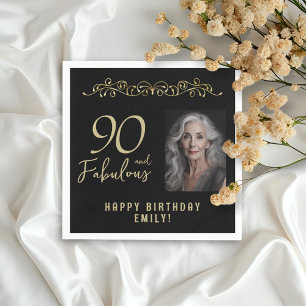90 en Fabulous Gold Ornament 90th Verjaardag Foto Servet
