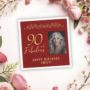 90 en Fabulous Gold Ornament 90th Verjaardag Foto Servet