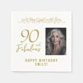 90 en Fabulous Gold Ornament 90th Verjaardag Foto Servet (Voorkant)