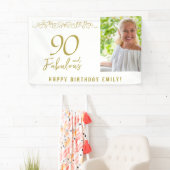 90 en Fabulous Gold Ornament 90th Verjaardag Foto Spandoek (Insitu)