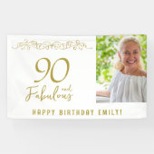 90 en Fabulous Gold Ornament 90th Verjaardag Foto Spandoek (Horizontaal)