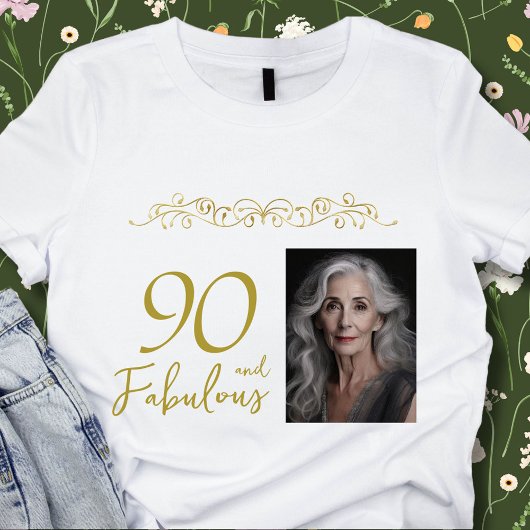 90 en Fabulous Gold Ornament 90th Verjaardag Foto T-shirt