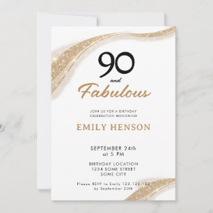 90 en Fabulous Gouden 90e Verjaardagsuitnodiging Kaart