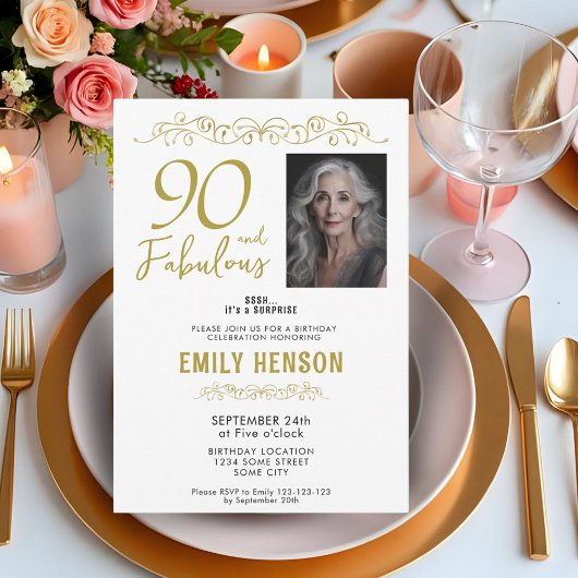 90 en Fabulous Gouden Ornament 90ste Verjaardag Fo Kaart
