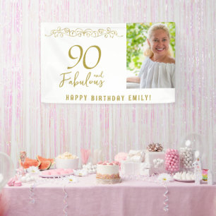 90 en Fabulous Gouden Ornament 90ste Verjaardag Fo Spandoek