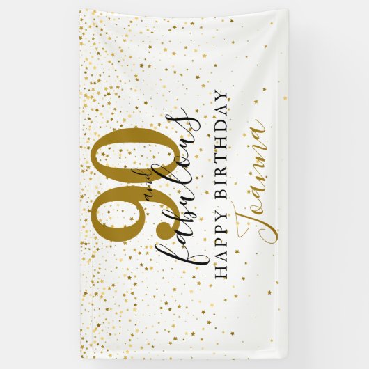 90 en Fabulous Verjaardag Elegant Goud en Zwart Spandoek (Verticaal)