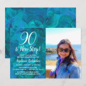 90 en non-stop Abstract Ocean Blue Foto Verjaardag Kaart (Voorkant / Achterkant)