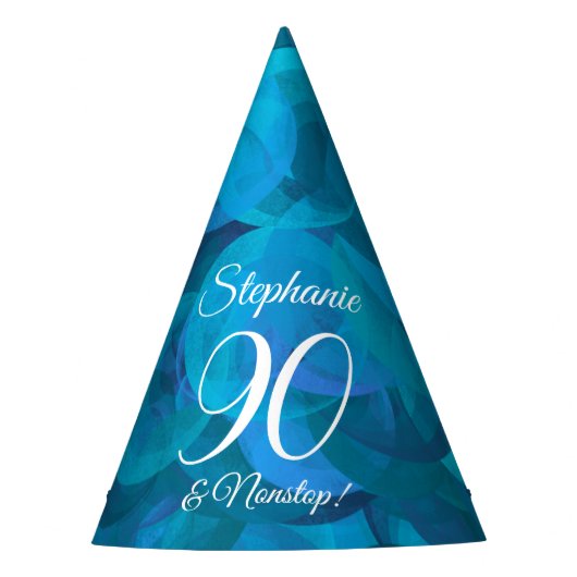 90 en Nonstop Elegant Ocean Blue Birthday Feesthoedjes (Voorkant)