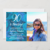 90 en Nonstop Ocean Blue Photo Birthday Kaart (Voorkant)