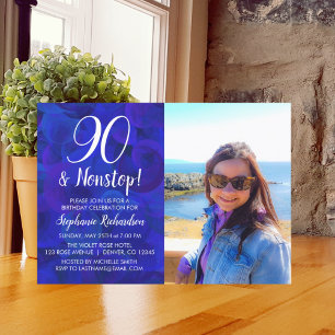 90 en Nonstop Royal Blue Photo Birthday Kaart
