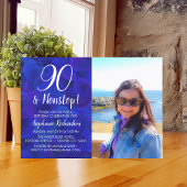 90 en Nonstop Royal Blue Photo Birthday Kaart