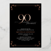 90 & Fabulous Black Roos Gold Calligraphy Birthday Folie Uitnodiging (Voorkant)